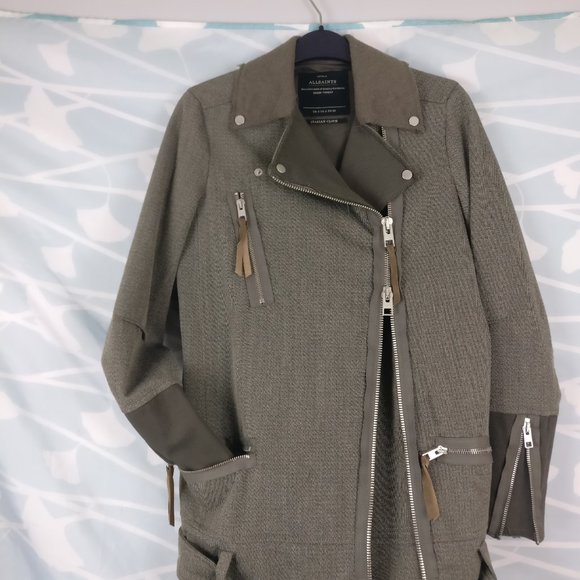 All Saints Zulia Biker Jacket Italian Cloth Deconstructed Belted Moto Distressed - Picture 3 of 8